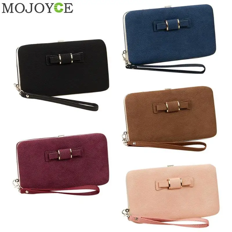 النساء يوم براثن أزياء Bowknot بو الجلود حقيبة صغيرة حقيبة يد محفظة حامل بطاقة عملة مخلب محفظة السوار مساء حقيبة