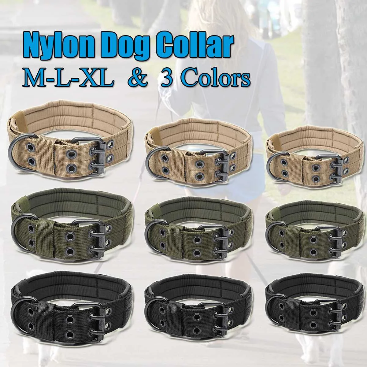 1000D M/L/XL нейлоновый Тактический ошейник для собак, поводок, военный Регулируемый тренировочный ошейник для собак и питомцев с металлической d-образной пряжкой