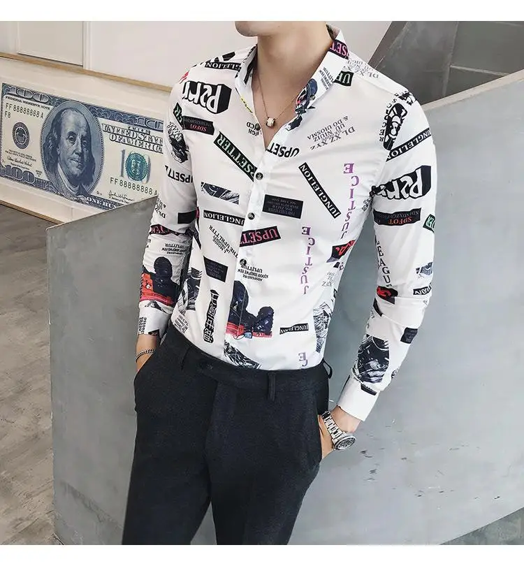 

Long sleeve Blouse Men British style Mens Shirts Fashion Slim Casual Party Social Shirt Men's clothing Slim Camisa