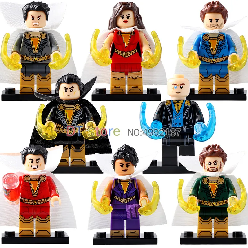 

8Pcs/Lot Legoing Building Blocks DC Super Hero Shazam Freeman Doctor Sivana Mary Marvel Aquaman Figure Children Toys X0247