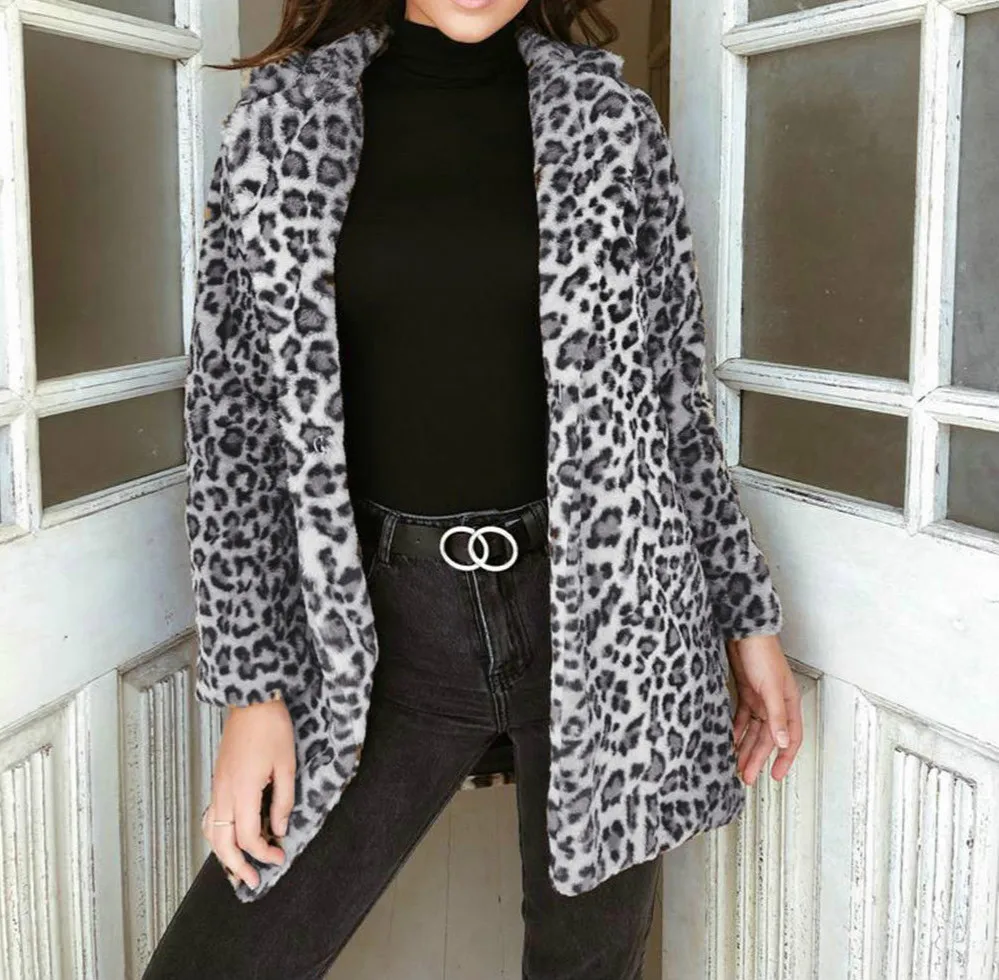 Зимнее пальто Женская куртка верхняя одежда из искусственного меха теплое флисовое пальто уличная одежда с животным принтом женский кардиган леопардовая верхняя одежда осень