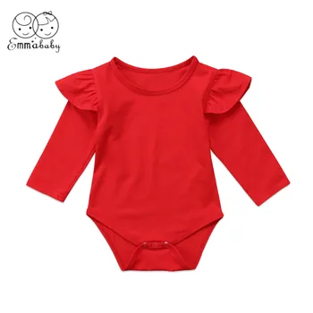 

2019 Brand New Newborn Kids Baby Girls Solid Cotton RomperOutfits Christmas Clothes Set