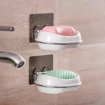 

Fashion Bathroom Lavatory Soap Box Draining Double-Layer Soap Dishes Powerful Suction Cup Wall Mounted Soap Tray Holder