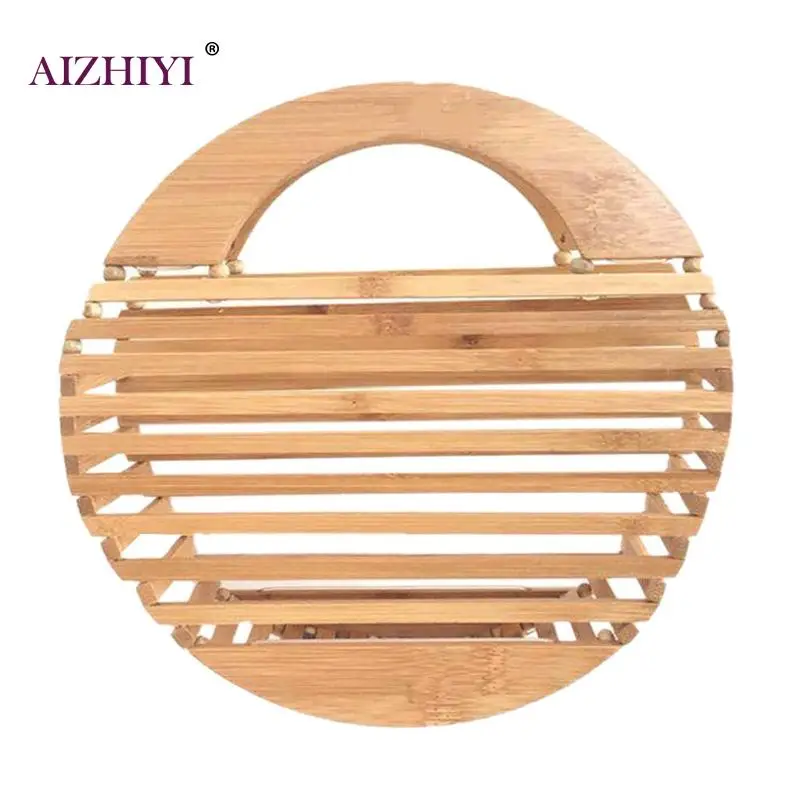 

Ladies Fashion Bamboo Handbag Wooden Women Round Hollow Summer Beach Bags Girls New Small Casual Purses torebki damskie