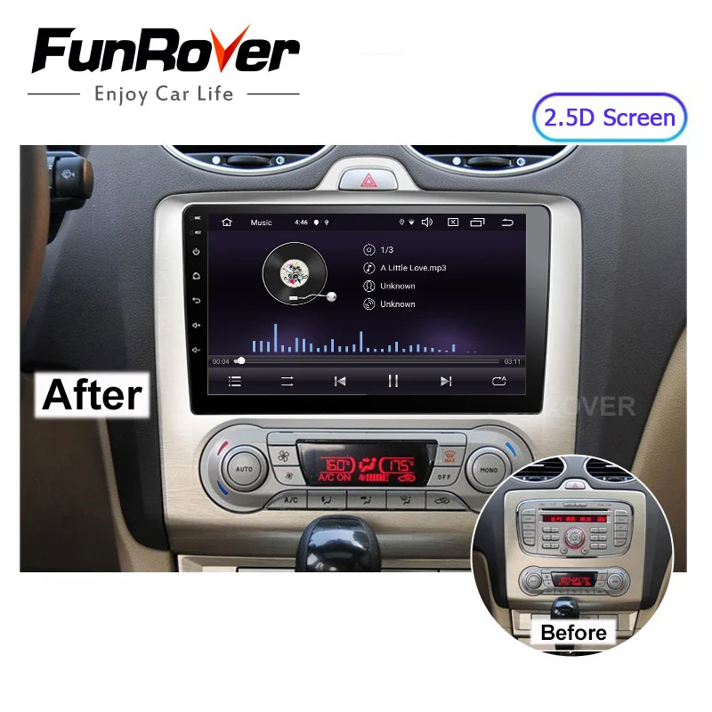 Funrover 2 DIN 9 дюймов Android 9.0 gps навигация Сенсорный экран четырехъядерный автомобильный Радио для Ford Focus Exi AT2004 2005 2006 2007 2008 2009-2011 2.5d+ ips
