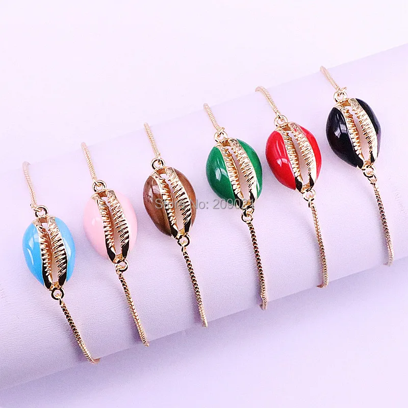 Новое поступление 10 шт. разноцветные эмалированные кончи в форме шарма браслет, регулируемые золотые скользящие цепи браслеты