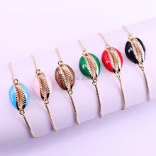 Новое поступление 10 шт. разноцветные эмалированные кончи в форме шарма браслет, регулируемые золотые скользящие цепи браслеты