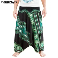 INCERUN этнический принт мужские шаровары бегунов хип хоп свободные брюки с широкой промежностью крест-брюки мужские Дашики африканские брюки 5XL