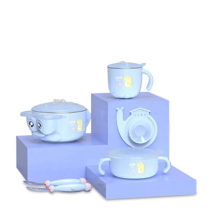 

5PCS Cute Baby Insulation Lunch Box Bowl Tableware Set Cartoon Kids Bowl Spoon Fork Salad Bowl Milk Cup For XIAOMI