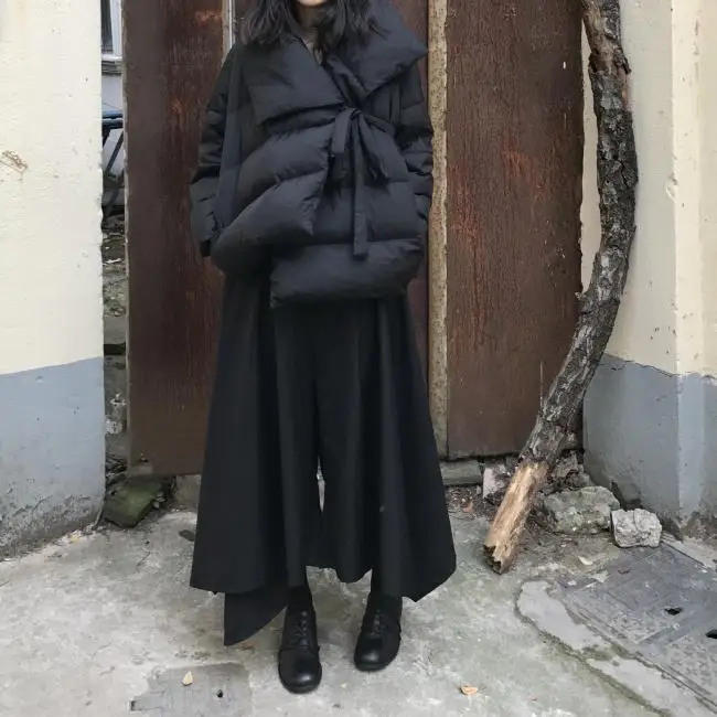 Automne Manches Black Femmes 2018 Qlzw Asymétrique Up down Dentelle D'hiver Down Et Wc40401m Chauve souris Veste Mode Japon Nouvelle Col Turn YvYwtR