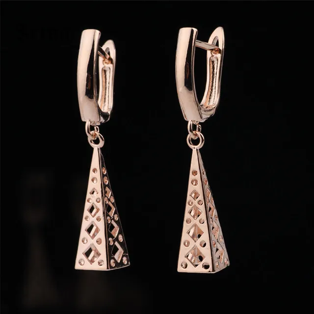 Новые длинные серьги для женщин, уникальные изящные свадебные Простые Модные ювелирные изделия 585, серьги из розового золота