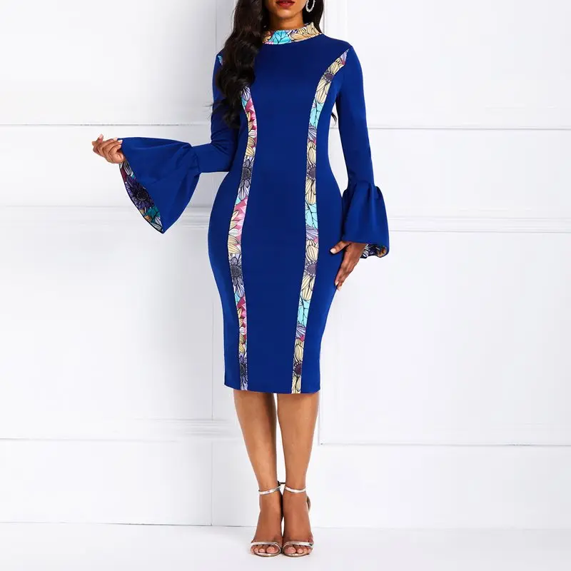 Women Bodycon Dress 2019 Spring Stripe Fashion Printed Flare Sleeve Ruffles Elastic Slim Elegant Casual Chic Pencil Dresses | Женская