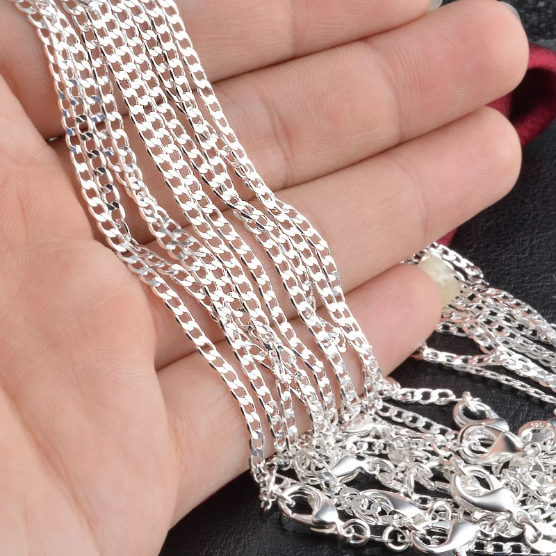 

Wholesale 925 sterling silver 2mm flat link chains necklace pendant Women Girl Italy Jewelry kolye collares collane 16-30inch