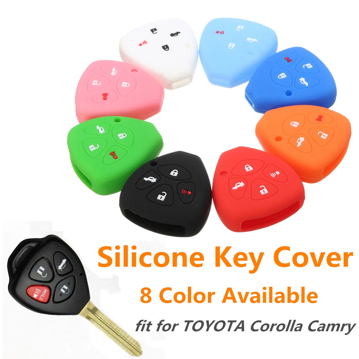 

4 Button Silicone Keyless Remote Key Case Shell Cover For TOYOTA Corolla Camry