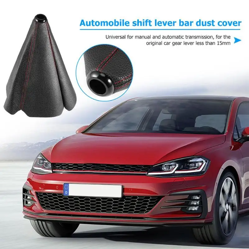

Universal PU Leather Gear Shift Collars Car Gear Shift Lever Stick Gaiter Red Stitch Dust Cover