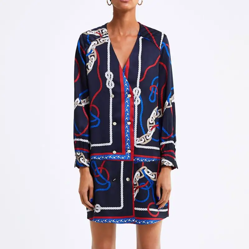 

Women Spring Dresses 2019 New Fashion Popular Chains Prints Modern Lady's Loose Casual Dress Full Sleeve Vestido Feminino