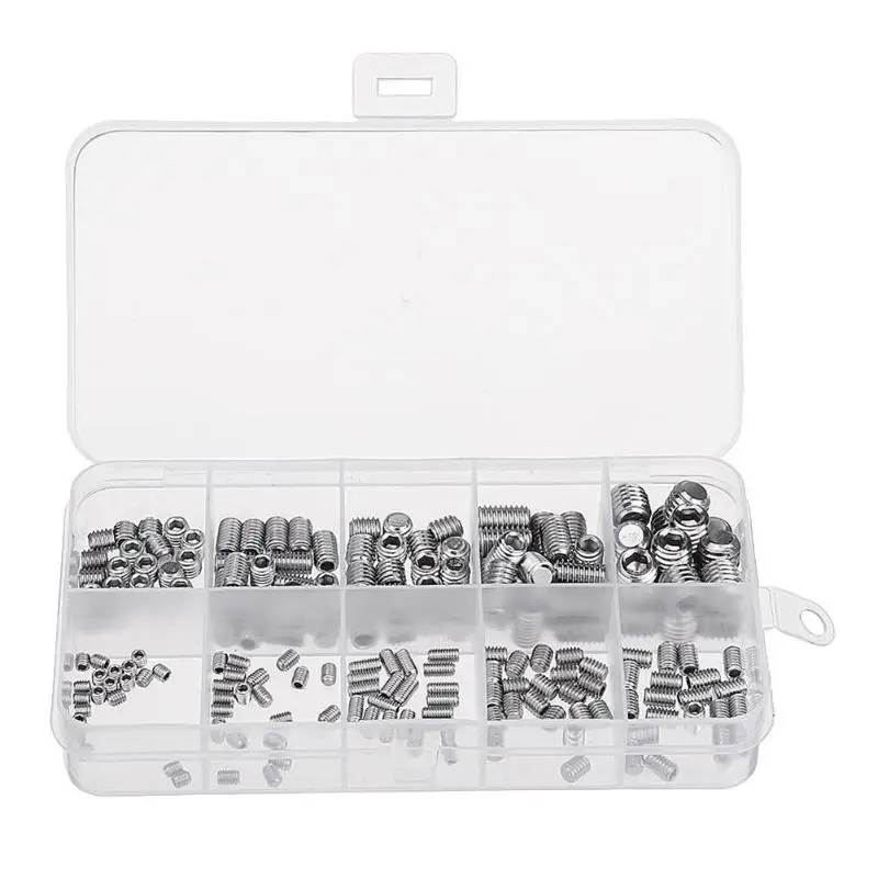 

200pcs Stainless Steel Allen Head Socket Hex Set Grub Screw Assortment Cup M3/M4/M5/M6/M8 304 Stainless Steel
