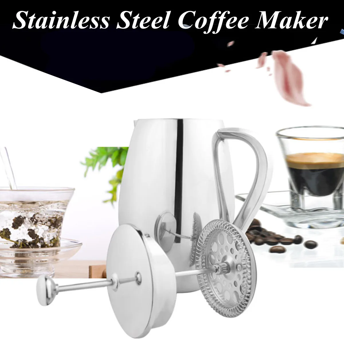 

Coffee Maker French Press Cafetiere Stainless Steel Double Wall Plunger Filter Triple Filter Removable Cleaning Replaced Filter
