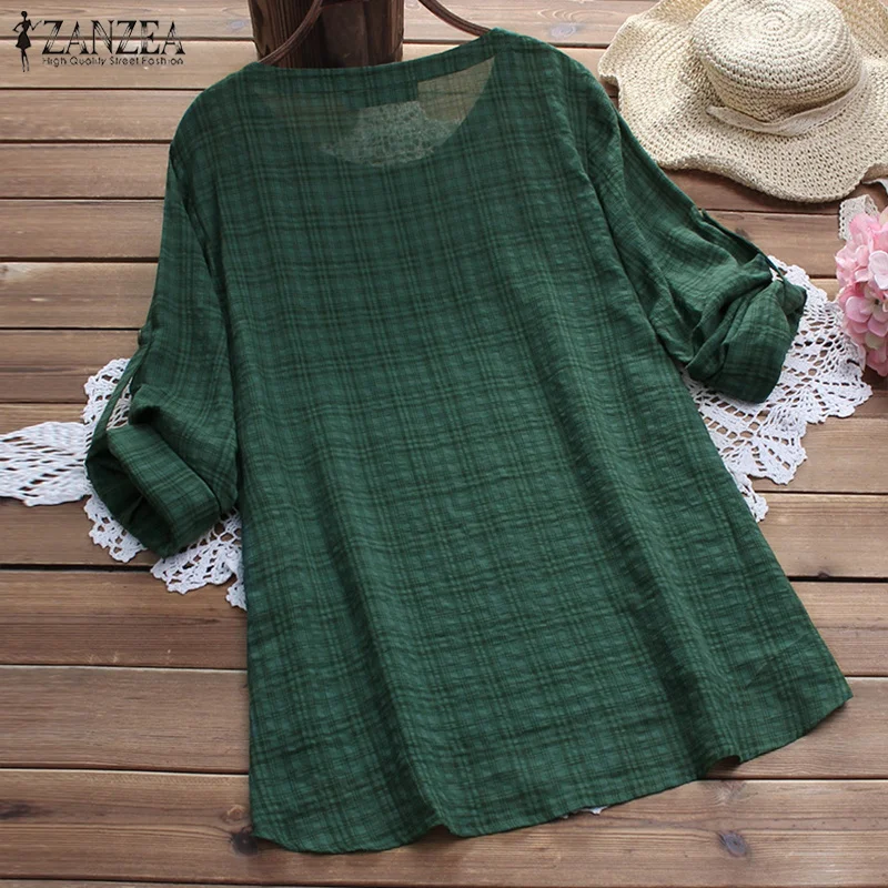 Ceny 2019 Plus rozmiar ZANZEA wiosna kobiety dorywczo koszula z długim rękawem Blusas bluzka w stylu Vintage Plaid sprawdź praca biuro luźne góra Feminina