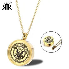 

RIR Gold USA Army Navy Memorial Necklace Anniversary Keepsake Cremation Ashes Urn Pendant Necklace In Stainless Steel