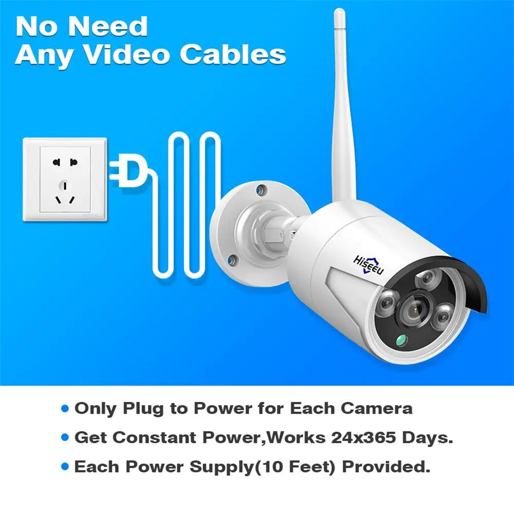 

Hiseeu 4pcs 1080P Wireless CCTV WiFi IP Camera 8CH NVR Video Surveillance System Set Motion Detection Smart Alarm Security kit