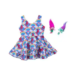 Милое платье для маленьких девочек, платье без рукавов с цветочным рисунком, Радужное платье на подкладке, одежда для детей 1-6 лет