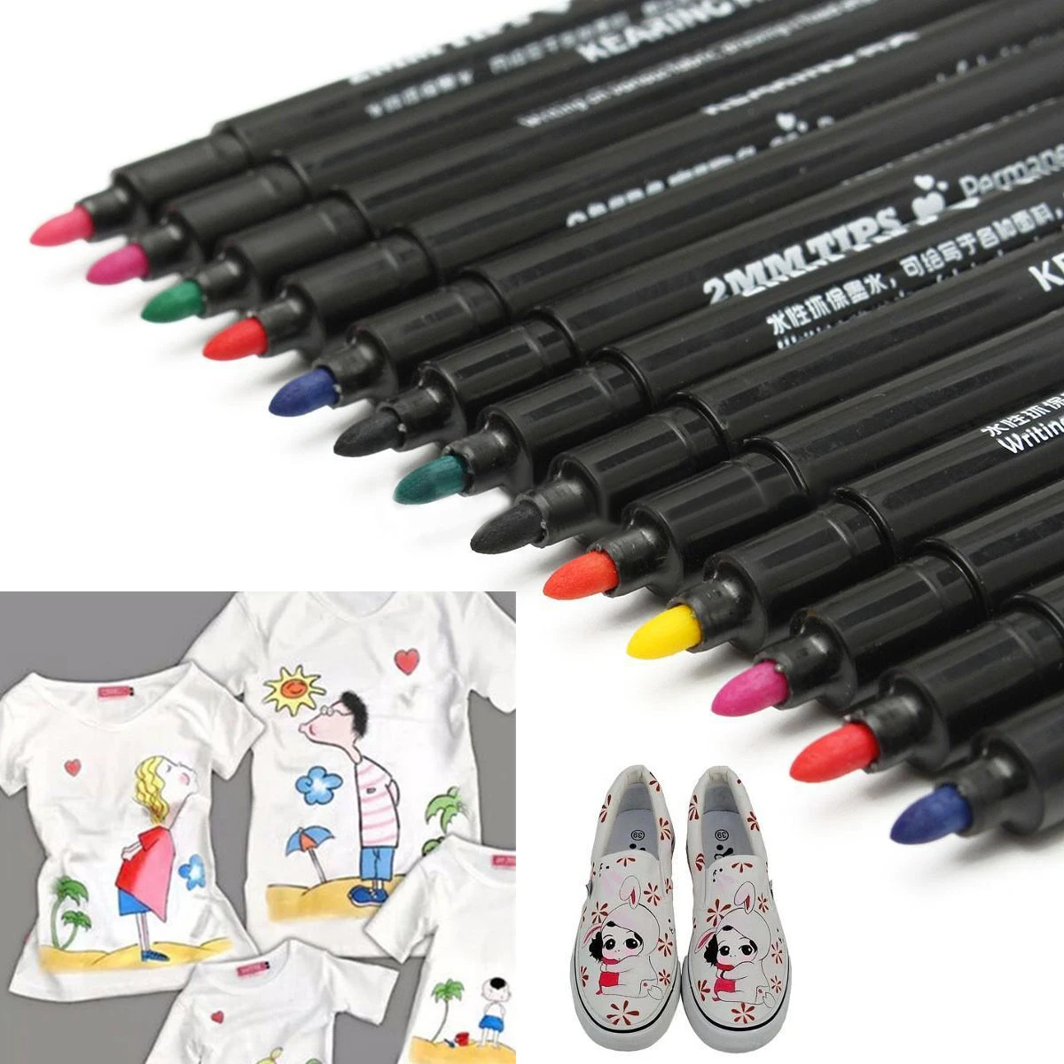 

DIY 13pcs Fabric Marker Pens Permanent Colors For Textile Clothes T-Shirt Shoes