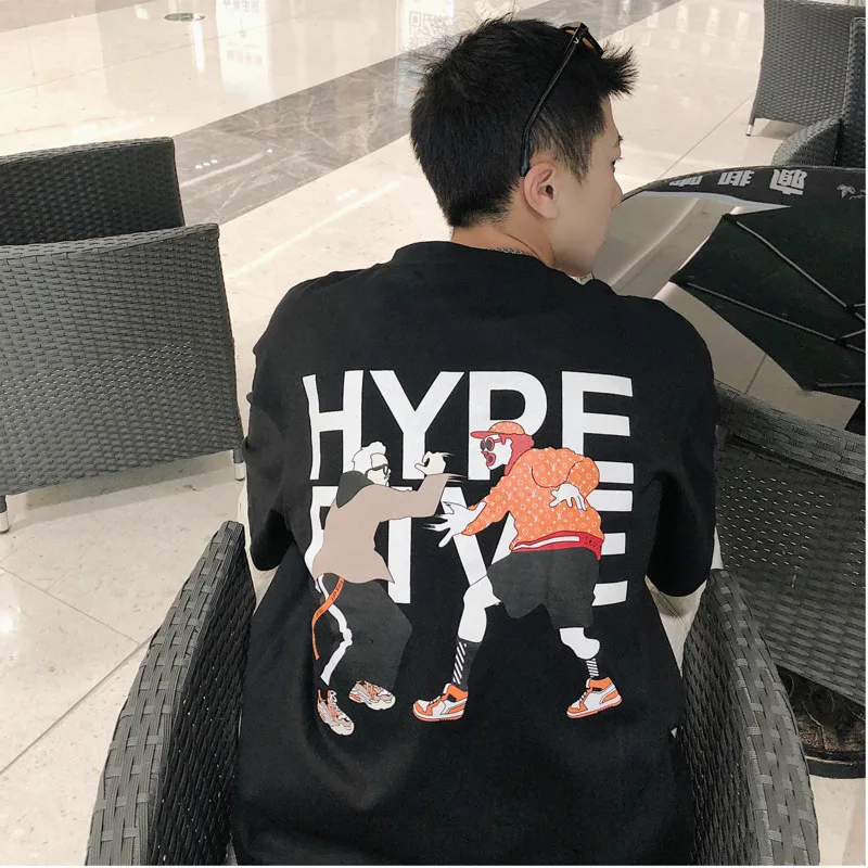 

Men's T-shirt 2019 summer new letter stitching five-point sleeves Slim short-sleeved loose casual personality men's clothing