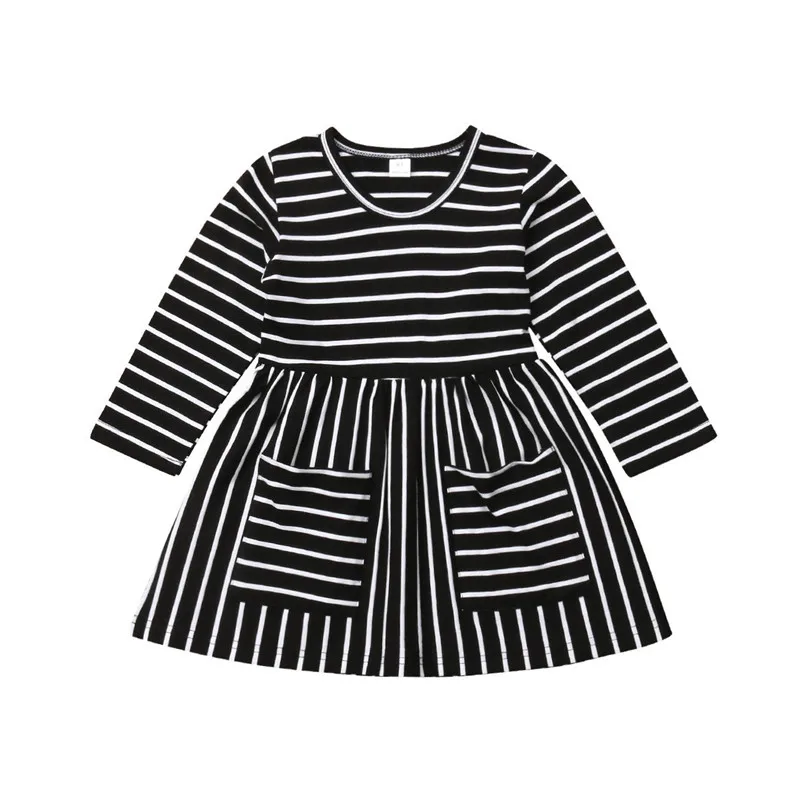 1 6T Newborn Infant Baby Girl Long Sleeve Party Pageant Striped Pocket ...