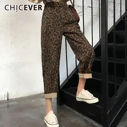 CHICEVER весна осень леопардовые брюки для женщин эластичные с высокой талией свободные хит цвета принт шаровары женские корейские модные