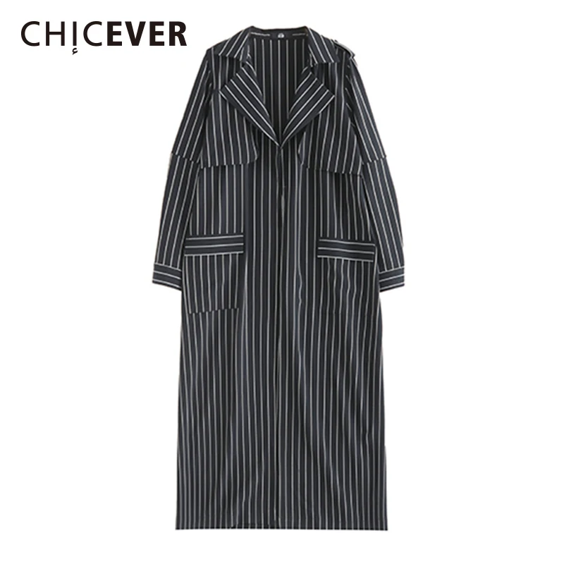 

CHICEVER Vintage Striped Trench Coat For Women Windbreaker 2019 Spring Loose Big Size Overcoat Casual Coats Clothes Fashion New