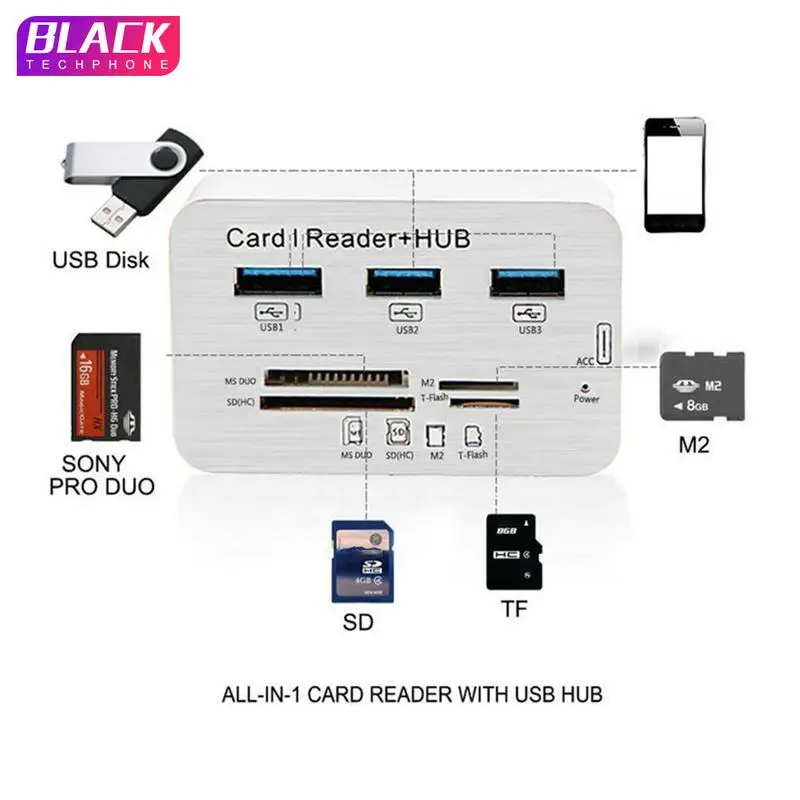 

Hub Type C 3 - port Aluminum USB 3.0 Hub with MS SD M2 TF Multi - in - 1 Card Reader Support Windows XP Windows 7 8 and Mac OS