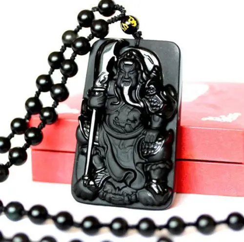 

natural obsidian Guan Yu Guan Gong amulet pendants