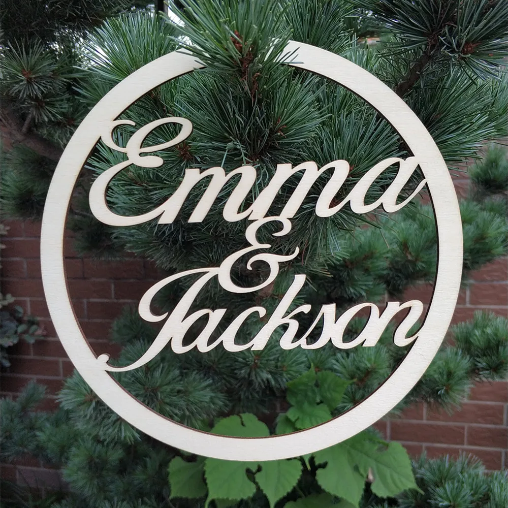 

Wedding Backdrop Sign Photo Prop Backgrond Wedding Sign Wooden Circle with Names Decorative Hanging Wooden Married Na