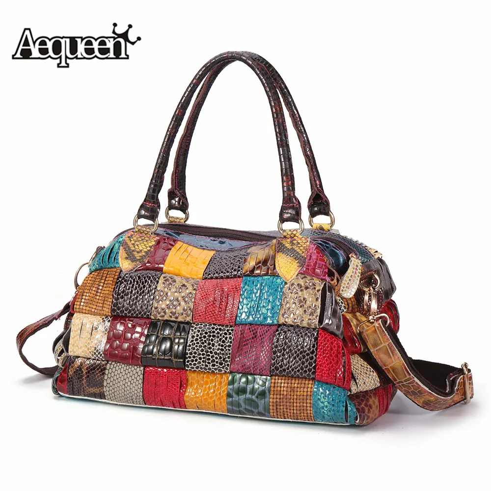 

AEQUEEN Women Large Capacity Hand Bags Female Genuine Leather Handbags Patchwork Handmade Crossbody Shoulder Bags Feminine Bolsa