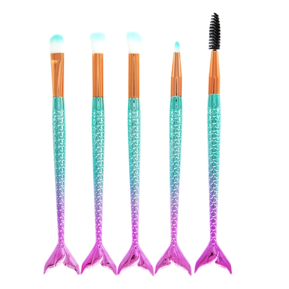 

5 PCS Professional Mermaid Makeup Brushes Set Foundation Powder Blush Eyebrow Eyeliner Cosmetic Brush Kit Tools High Quality