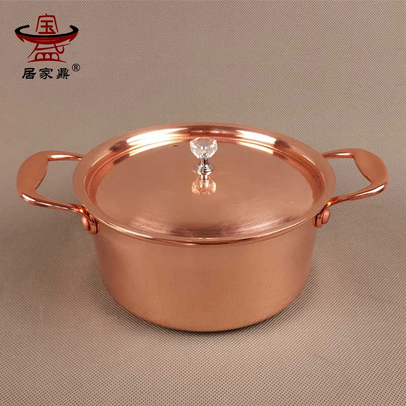 Panela de Arroz Pure Copper Composto Inferior Pequeno Sopa Gás Eletromagnético Engrossado Panela Quente Fervida Jam Único Pote Stewpan Molho Pan