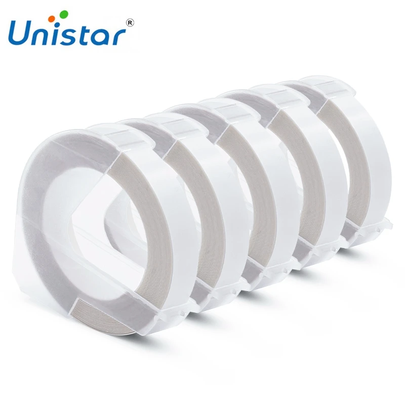 Unistar 6 рулонов тиснения совместимы с Dymo 3D этикетки ленты тиснение пластиковые 9 мм