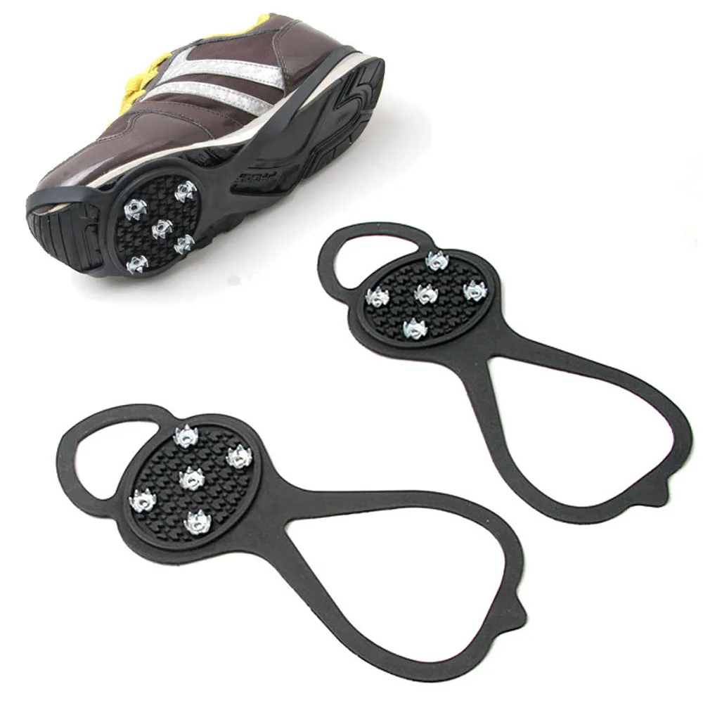 

5 teeth universal ice no ski shoes spikes shoe clamps crampons black