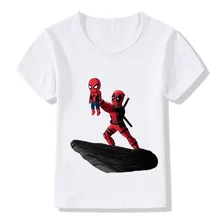 Детская забавная футболка с героями мультфильма «Дэдпул», «Дарт Вейдер», «Cuphead King», детская одежда с героями мультфильмов, летняя белая футболка для мальчиков и девочек, HKP5102