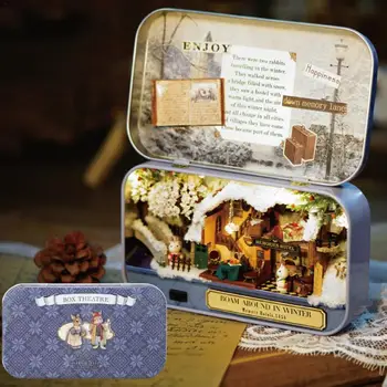 

Cute Mini Wooden DIY Cabin Toy Handmade Smart House Box Assembly Mini Villa Model With LED Lamp String Children Adult DIY Toy