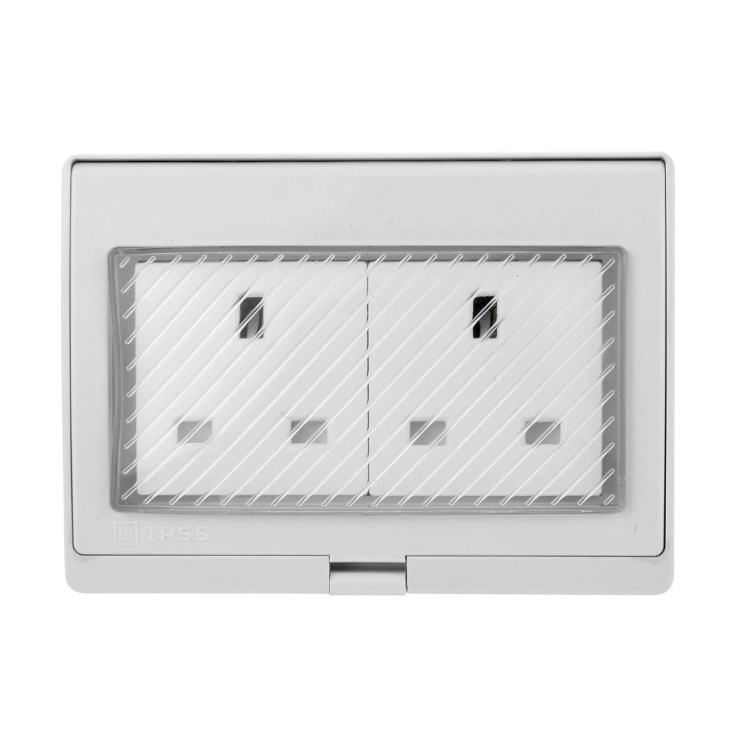 

Waterproof IP55 Electrical Outlet With Cover 13A 2 Bit UK 2 Socket Plug Power Damp Proof Outdoor Switch