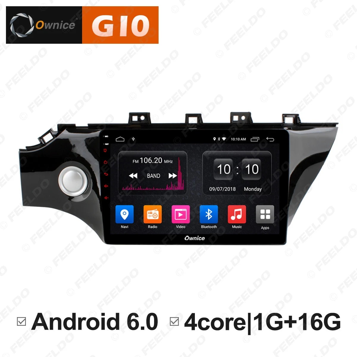 

FEELDO 10.1" Android 6.0 4-Core/DDR3 1G/16G/Support 4G Dongle Car Media Player With GPS/FM/AM RDS Radio For K2 2017