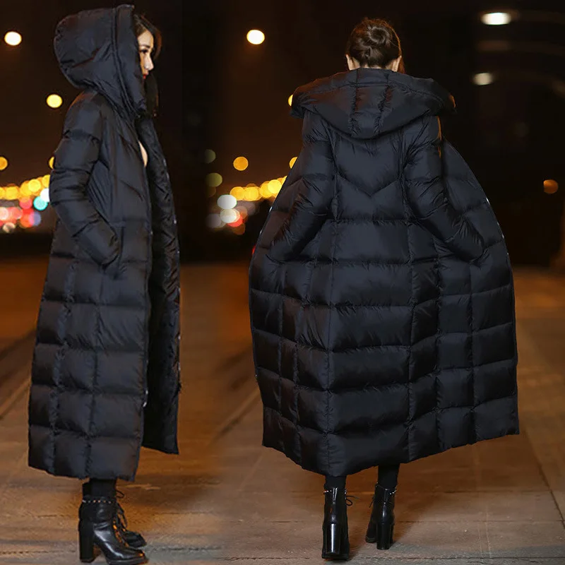 

Extra long white duck down jacket female winter 2019 new long over the knee long thick slim Slim warm ladies down coat women top