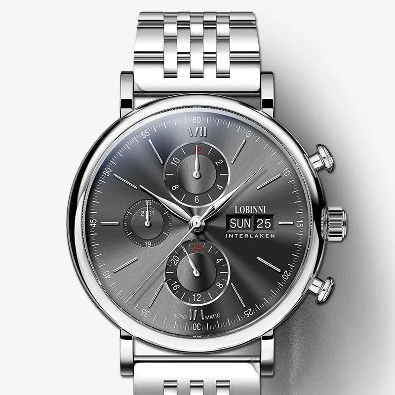 Роскошные брендовые швейцарские мужские часы LOBINNI, вечный календарь, автоматические механические мужские часы с сапфировым кожаным ремешком, relogio L13019-8