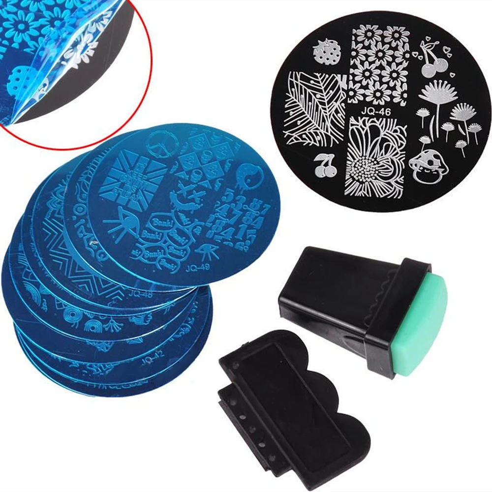 

10Pcs Nail Art Stamp Stencil Stamping Template Plate Set Tool Stamper Design kit