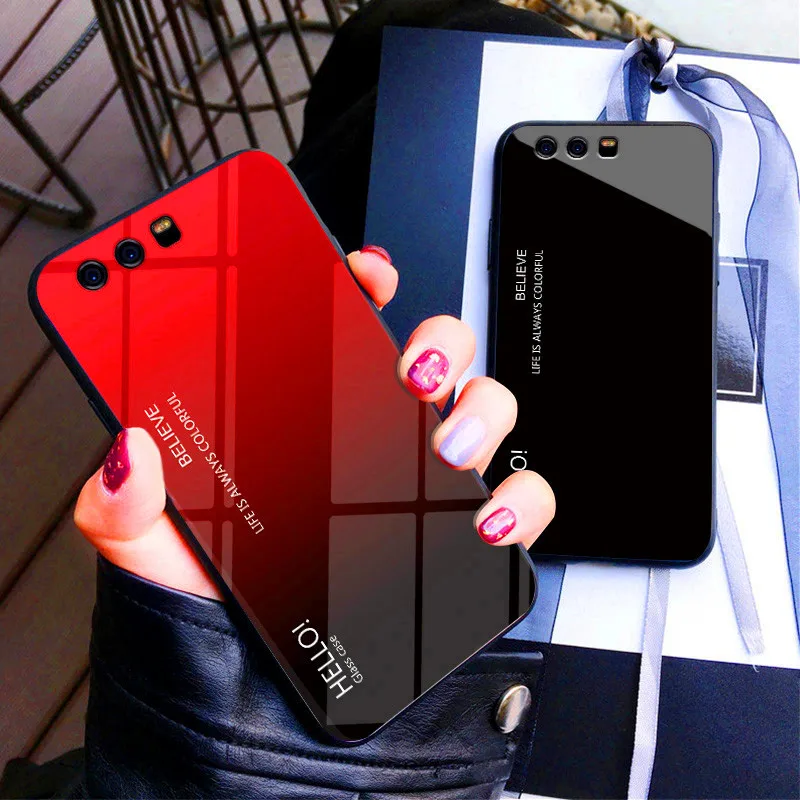

Huawei P10 Plus P10+ Case P10Lite Gradient Aurora Tempered Glass Back Cover Hard Case For Huawei P10 Lite P10Plus Phone Cases