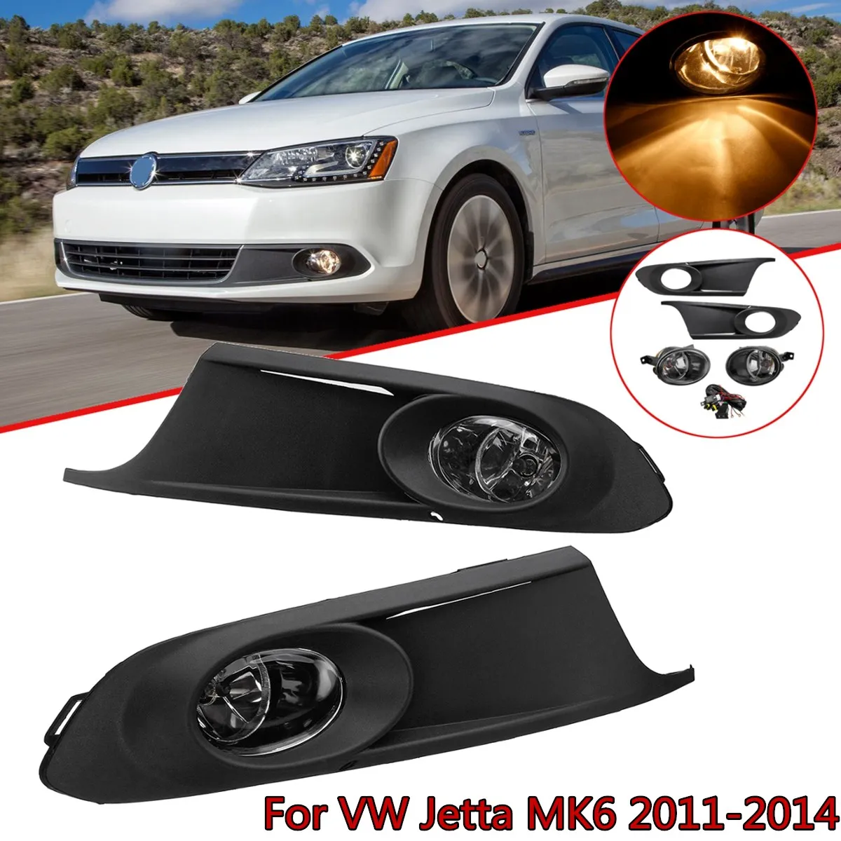 1 Pair Front Bumper Lower Fog Light Lamps&Grilles Kit For Volkswagen Jetta MK6 2011 2012 2013 2014 Set 5KD 941 699, 5KD 941 700