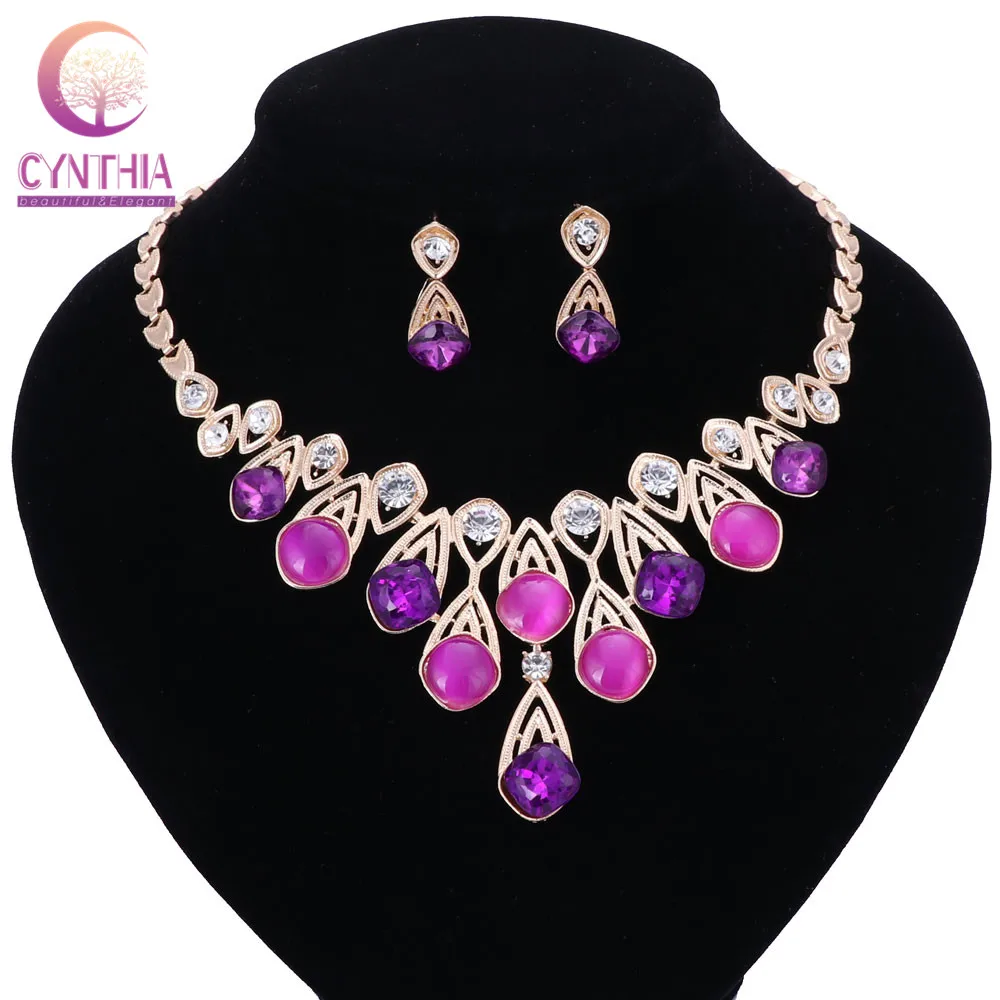 2017 New Fashion Jewelry Women Luxury Brand Rhinestone Rope Chain Collar Necklace Purple Crystal
