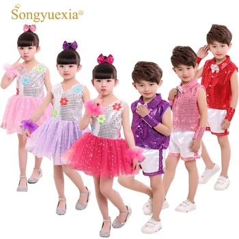 

2017 Children's Paillette Performance Dress Latin Dancewear with Sequins Modern dancewear Many Styles for girl/boys 90-140cm